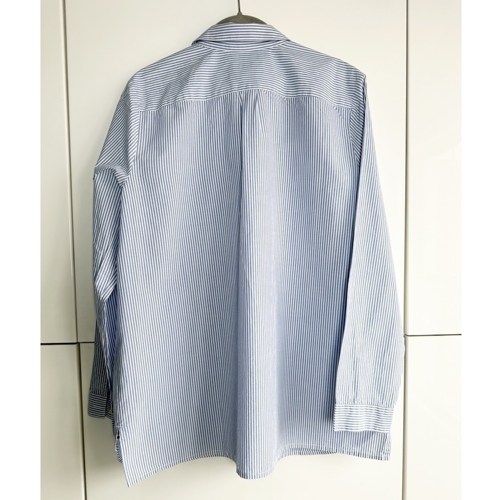 J. Jill Embroidered Button Down Shirt Blue White Stripe Size Medium Costal Work - Picture 5 of 8